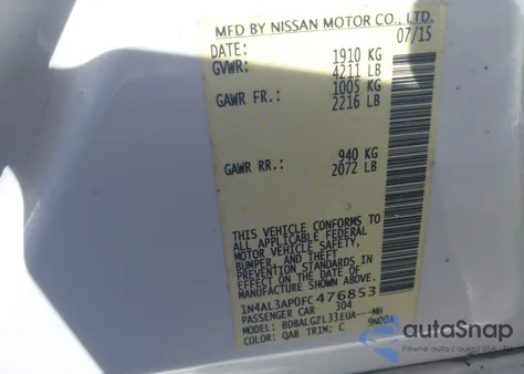 2015 Nissan Altima 2.5 из США, поврежденный, VIN 1N4AL3AP0FC476853